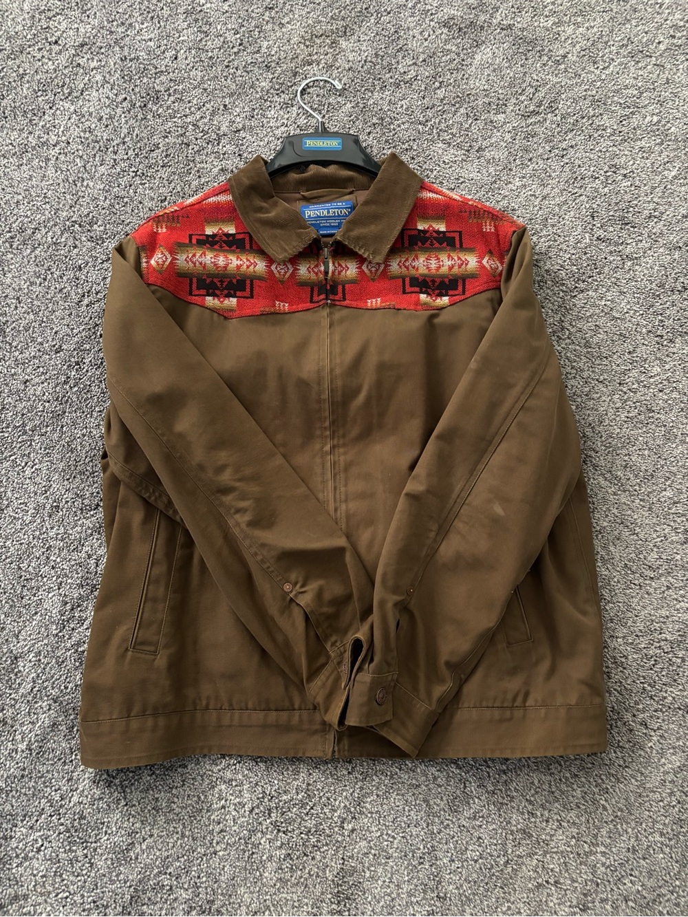 Pendleton Brown Jacket with Red Geometric Yoke